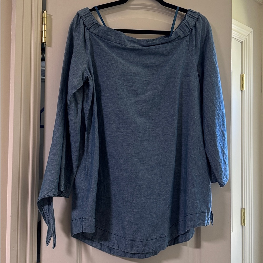 Free People Blue Off-Shoulder long sleeve Top